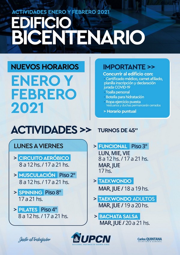 Nuevos horarios de las actividades en el Edifico Bicentenario durante enero y febrero de 2021