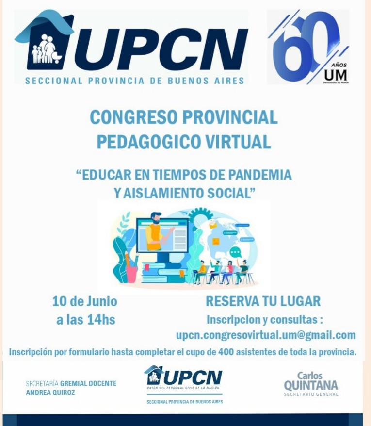 UPCNBA y la Universidad de Morón organizan el I° Congreso Provincial Pedagógico Virtual