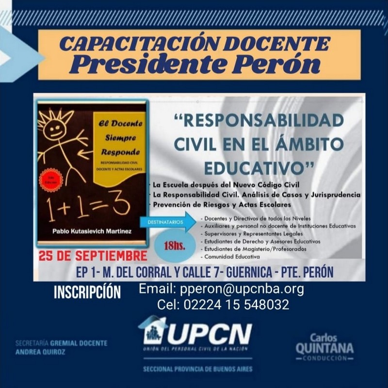 Presidente Perón: UPCN invita a la charla La responsabilidad civil en el ámbito educativo