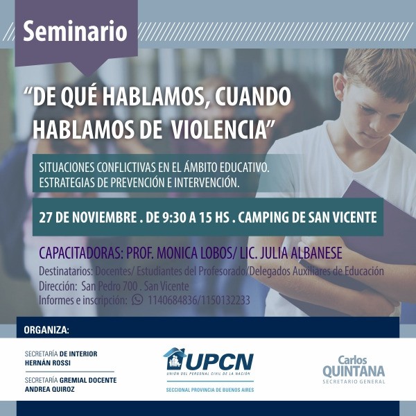 UPCN invita al seminario De qué hablamos cuando hablamos de violencia