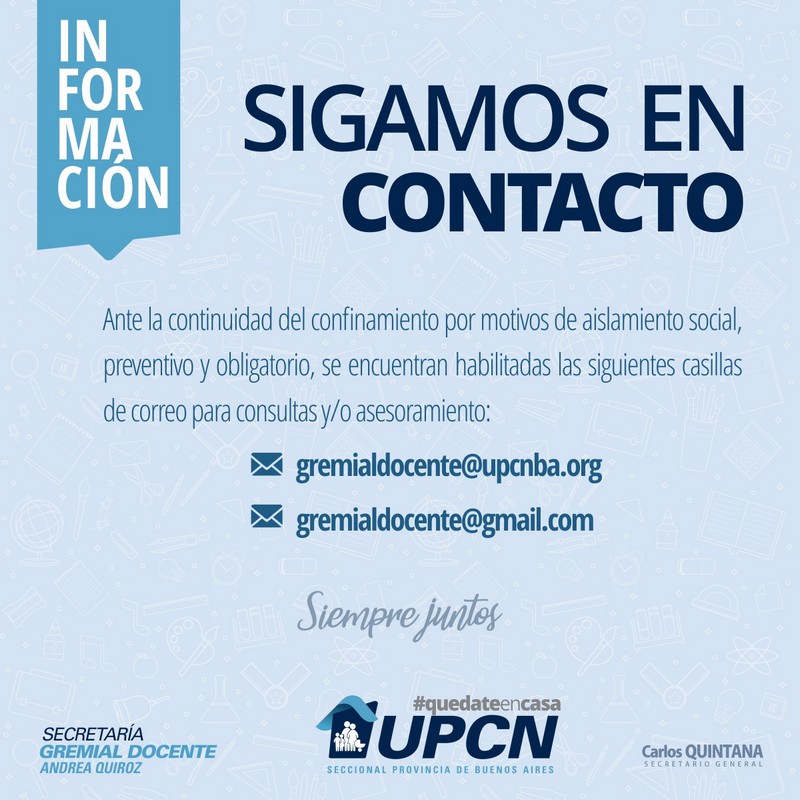 Vías de contacto de la secretaría Gremial Docente durante el aislamiento social por CODID-19