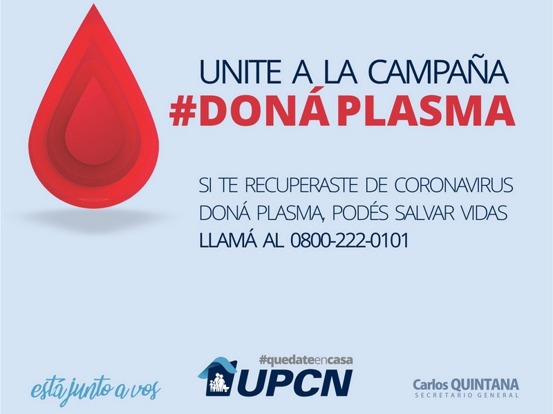 COVID-19: UPCNBA adhiere a la compaña provincial de donación de plasma