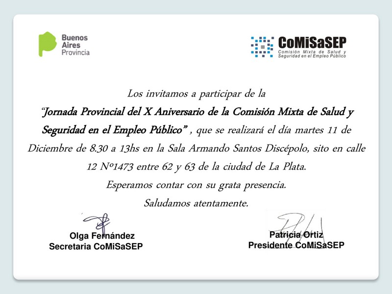 Invitan a la Jornada Provincial del X Aniversario de la CoMiSaSEP