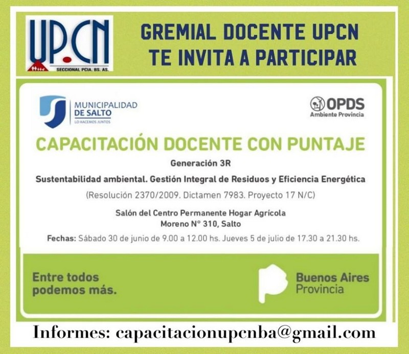 Salto invitan a la capacitación docente Generación 3R: Sustentabilidad ambiental