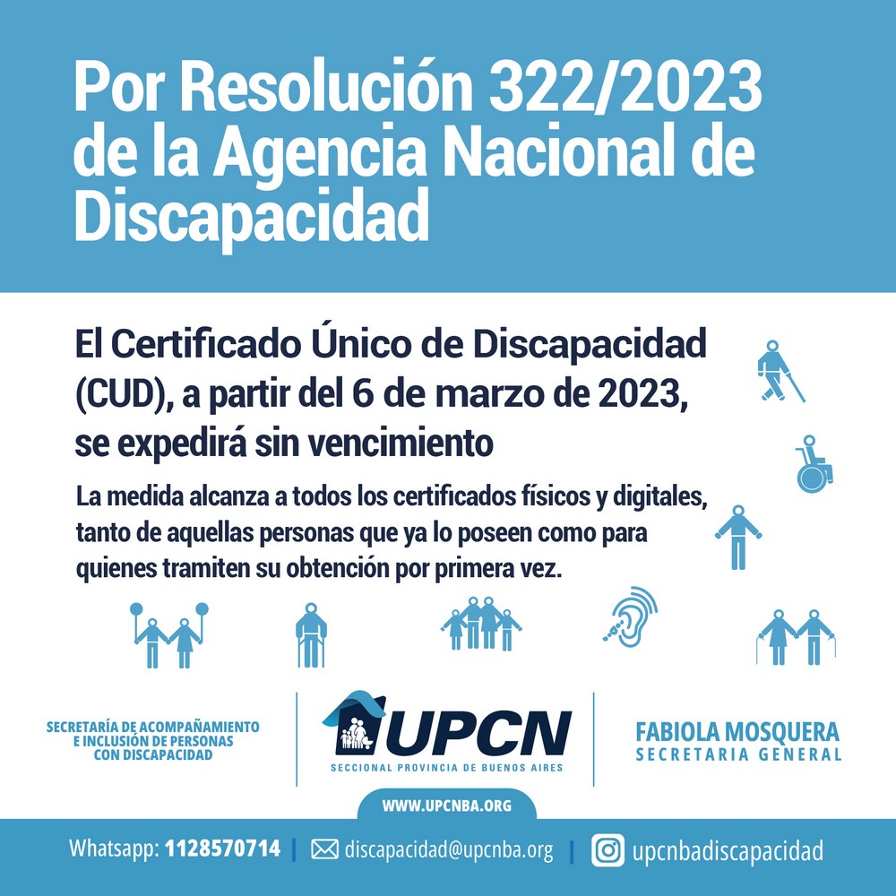 Por Resolución 322/2023 de la Agencia Nacional de Discapacidad: el CUD, a partir del 6 de marzo de 2023, se expedirá sin vencimiento