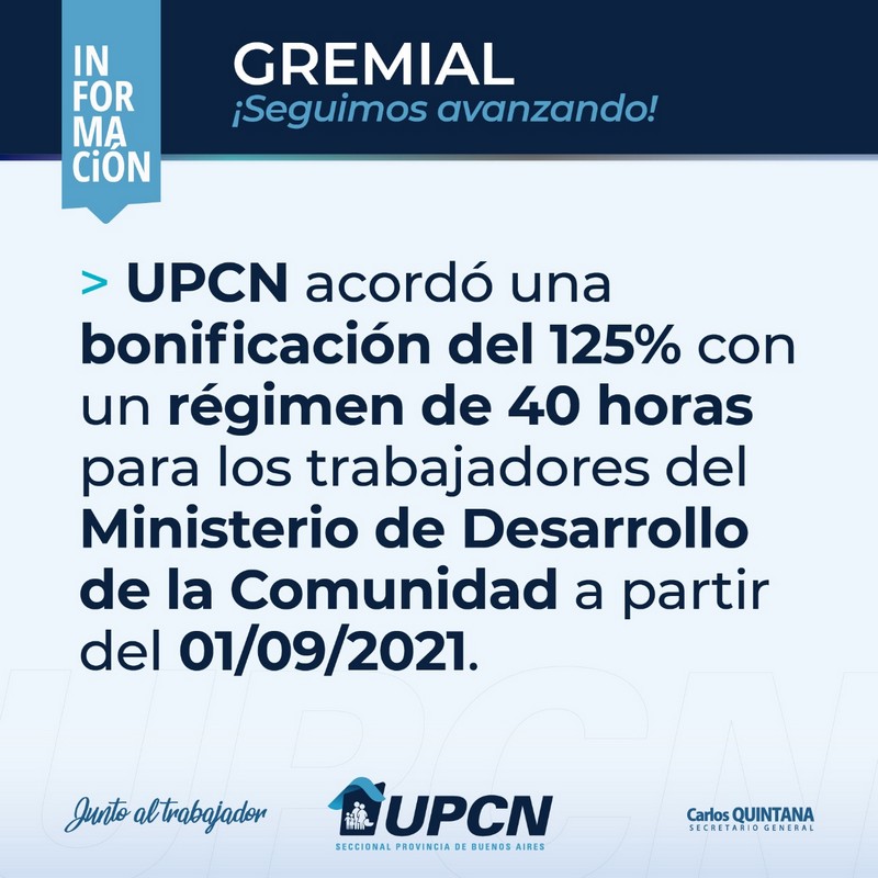 A partir de 1° de septiembre: Bonificación del 125% para trabajadores del ministerio de Desarrollo de la Comunidad