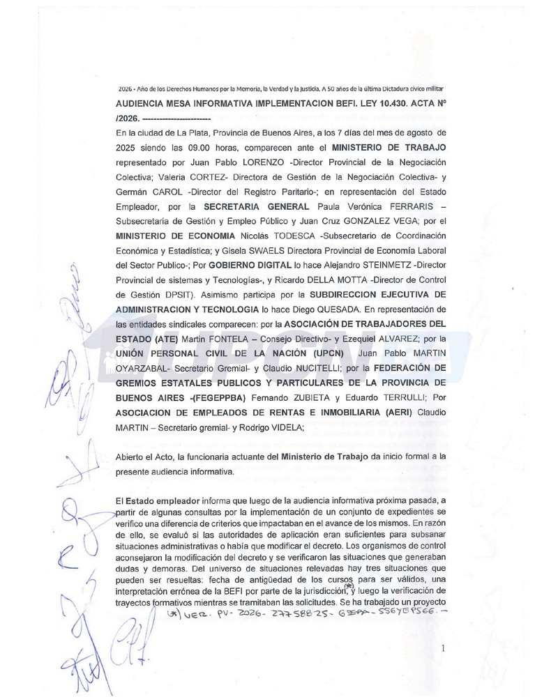 Mesa Informativa de Implementación de BEFI: resultado de la audiencia con las autoridades de la Provincia
