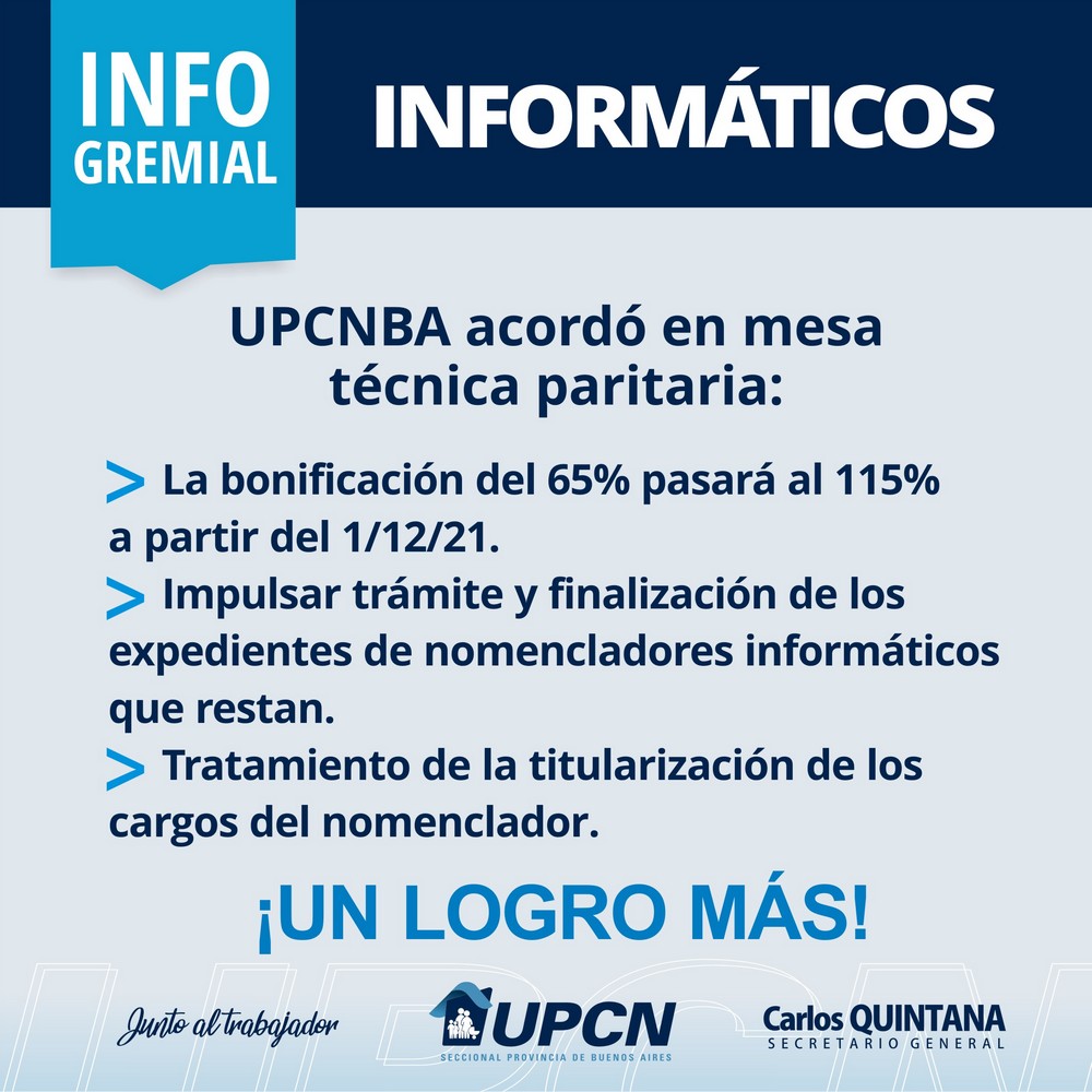 UPCNBA acordó mejoras para trabajadores informáticos