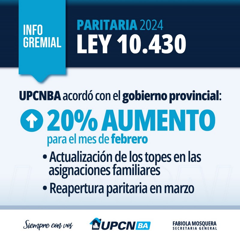 UPCNBA acordó con el gobierno provincial un aumento del 20%