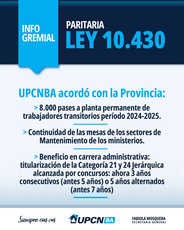 UPCNBA acordó aumentos para los meses de julio y agosto y reapertura de la paritaria en septiembre