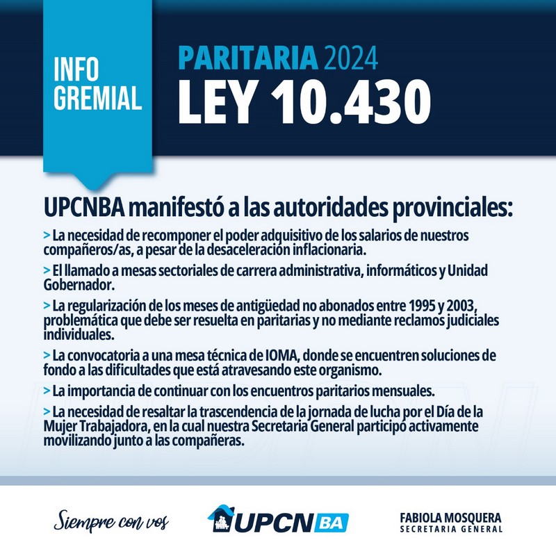 Paritaria de Ley 10.430: UPCNBA planteó la necesidad de recomponer el poder adquisitivo del salario de los trabajadores provinciales