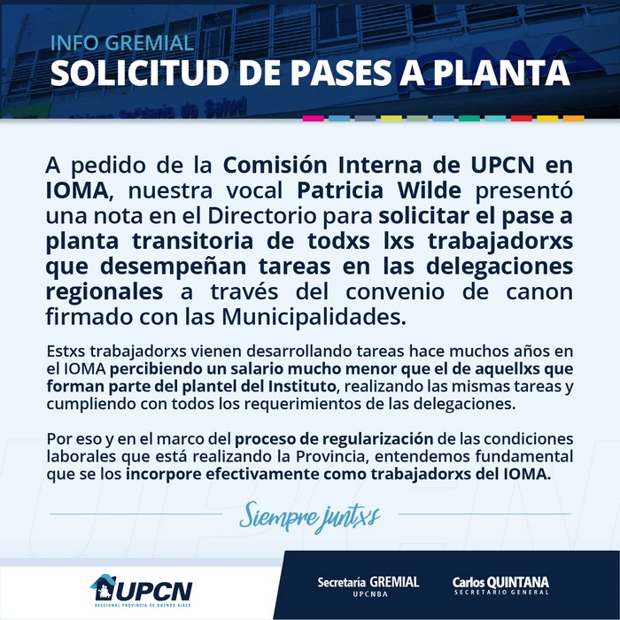 IOMA: solicitud de pases a planta transitoria