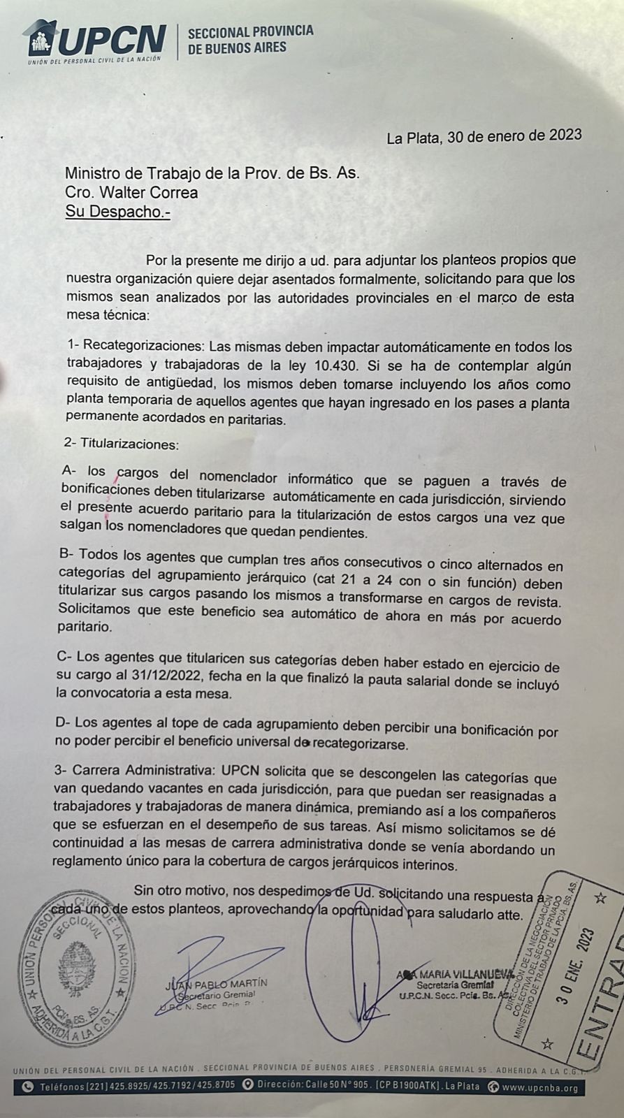 UPCNBA participó de la primera reunión donde se discutieron los criterios de reubicación y titularización de cargos interinos