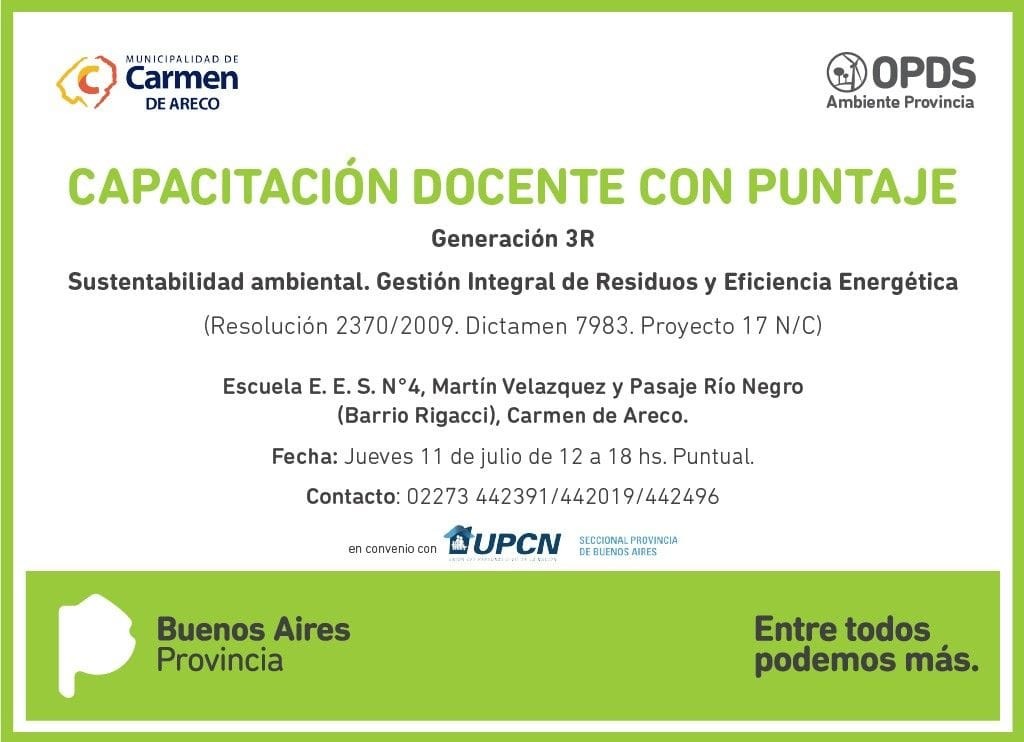 Carmen de Areco: UPCN invita a la capacitación docente gratuita y con puntaje Generación 3R