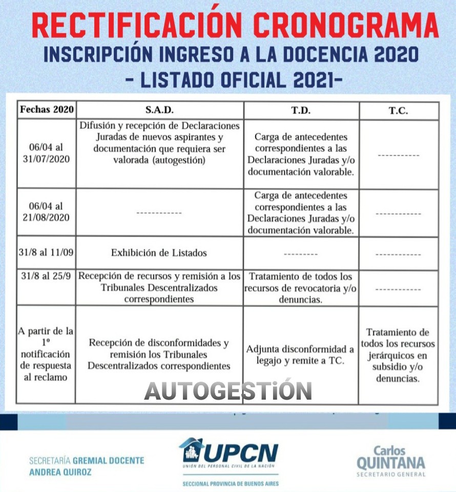 Ingreso a la Docencia 2020/21: información para quienes se inscriben por primera vez o que deben rectificar datos