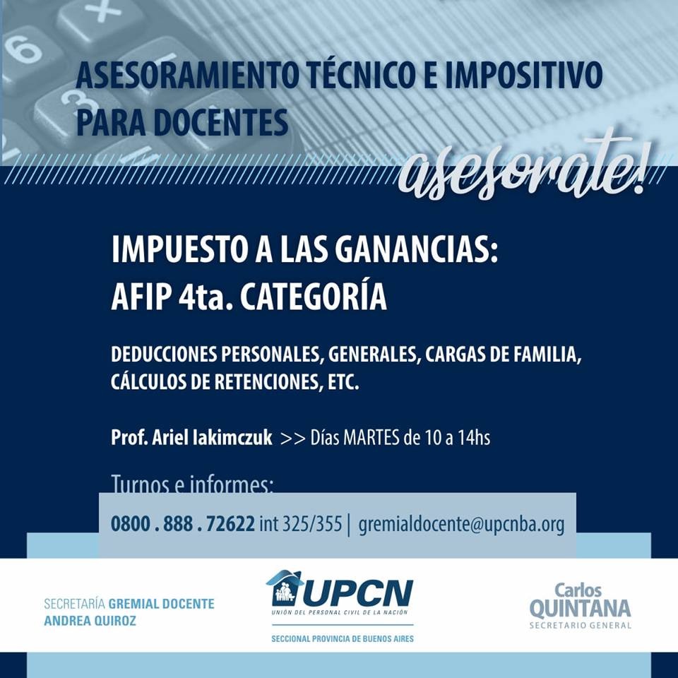 La secretaría Gremial Docente ofrece asesoramiento sobre el Impuesto a las Ganancias