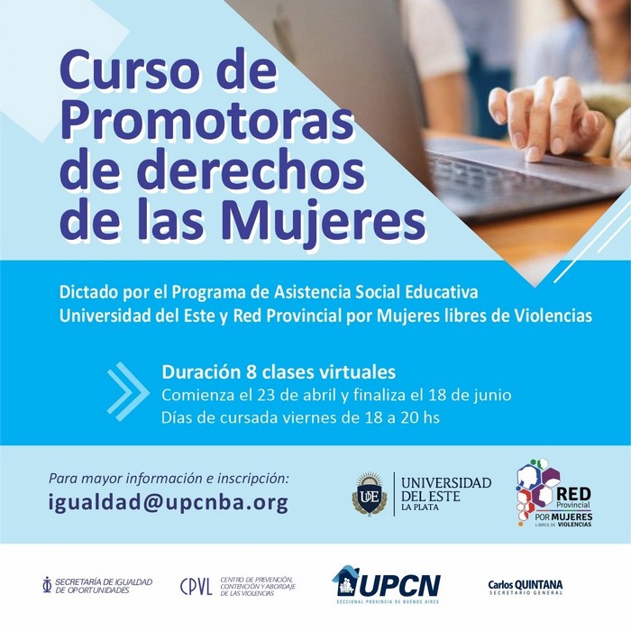 La secretaría de Igualdad y el Centro de Prevención de las Violencias de UPCNBA invitan al curso Promotoras de derechos de las Mujeres