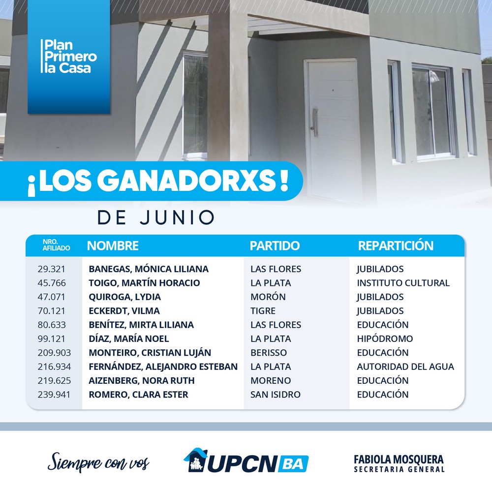 10 afiliados y afiliadas más se convirtieron en dueños con el sorteo de junio del Plan Primero La Casa