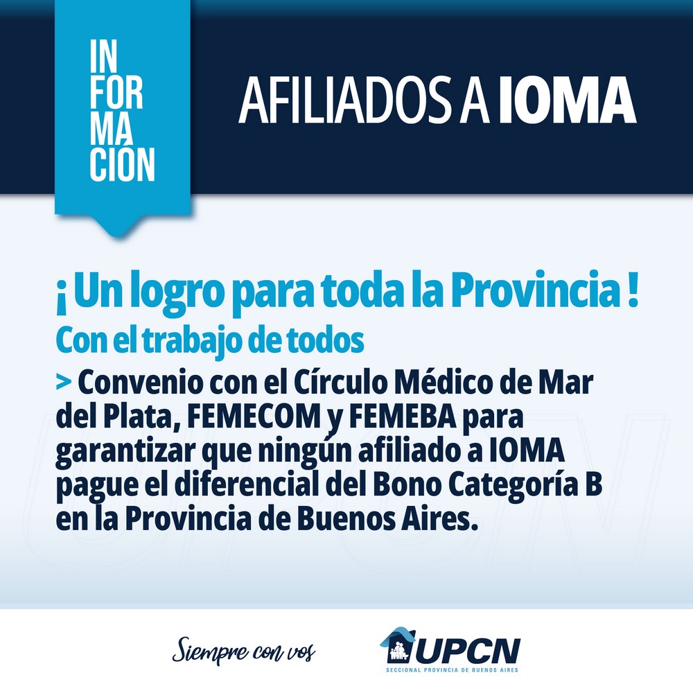 Afiliados a IOMA: Convenio con el Círculo Médico marplatense, FEMECOM y FEMEBA